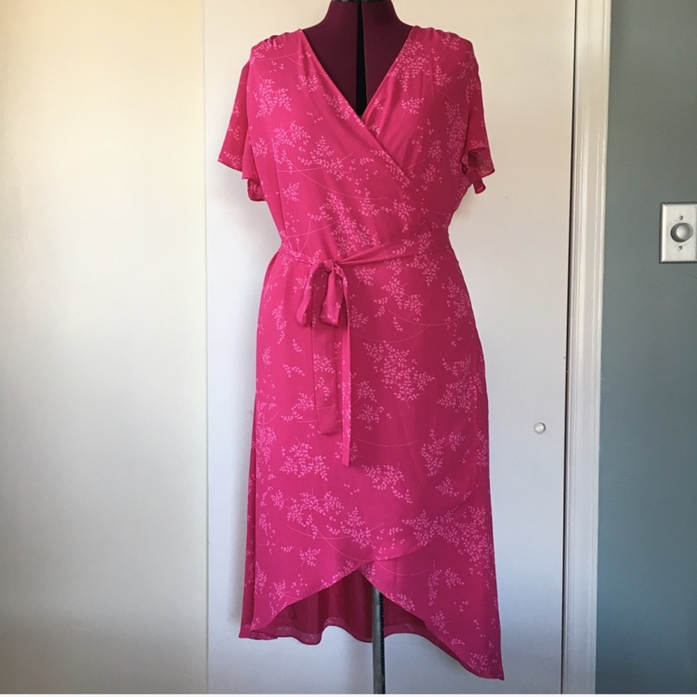 Pink Floral Wrap Dress